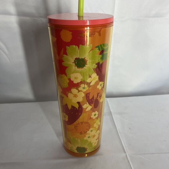 New Starbucks Strawberry & Flowers Tumbler Travel Cold Cup Venti Summer 2022 - Picture 4 of 8
